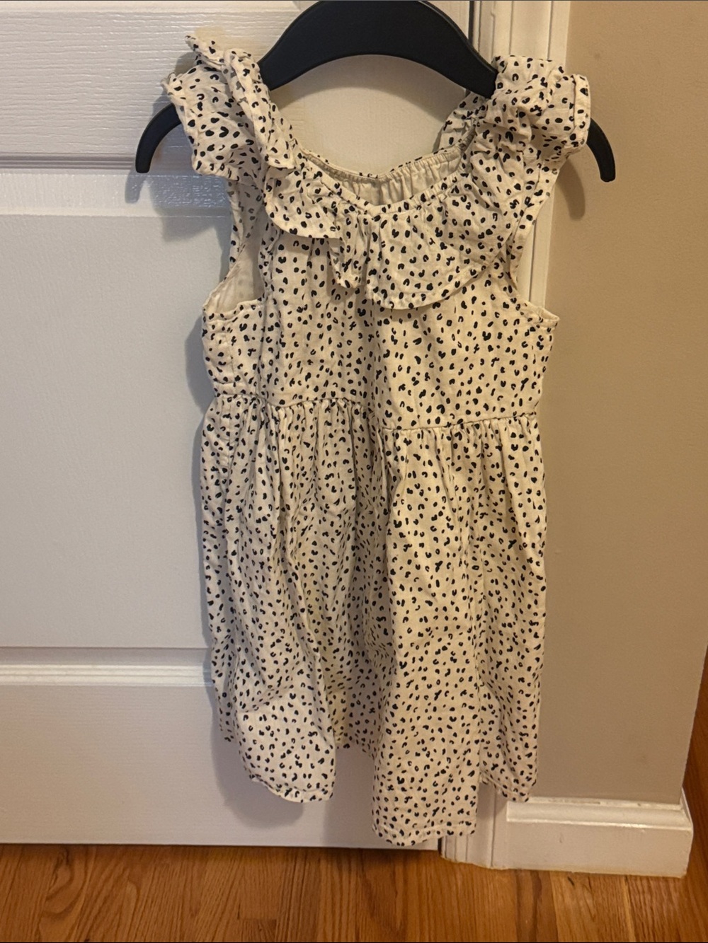 Girls Cream Ruffle Sundress with Black Dot Print